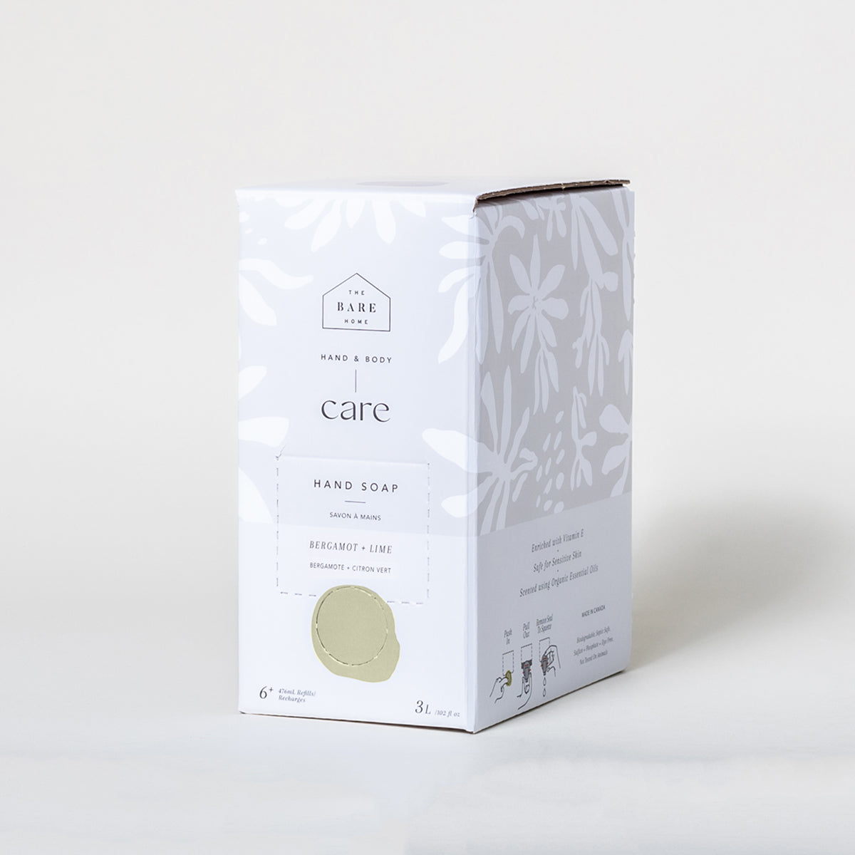 Non-toxic natural bergamot lime hand soap natural moisturizing formula refill box eco-friendly made in Canada