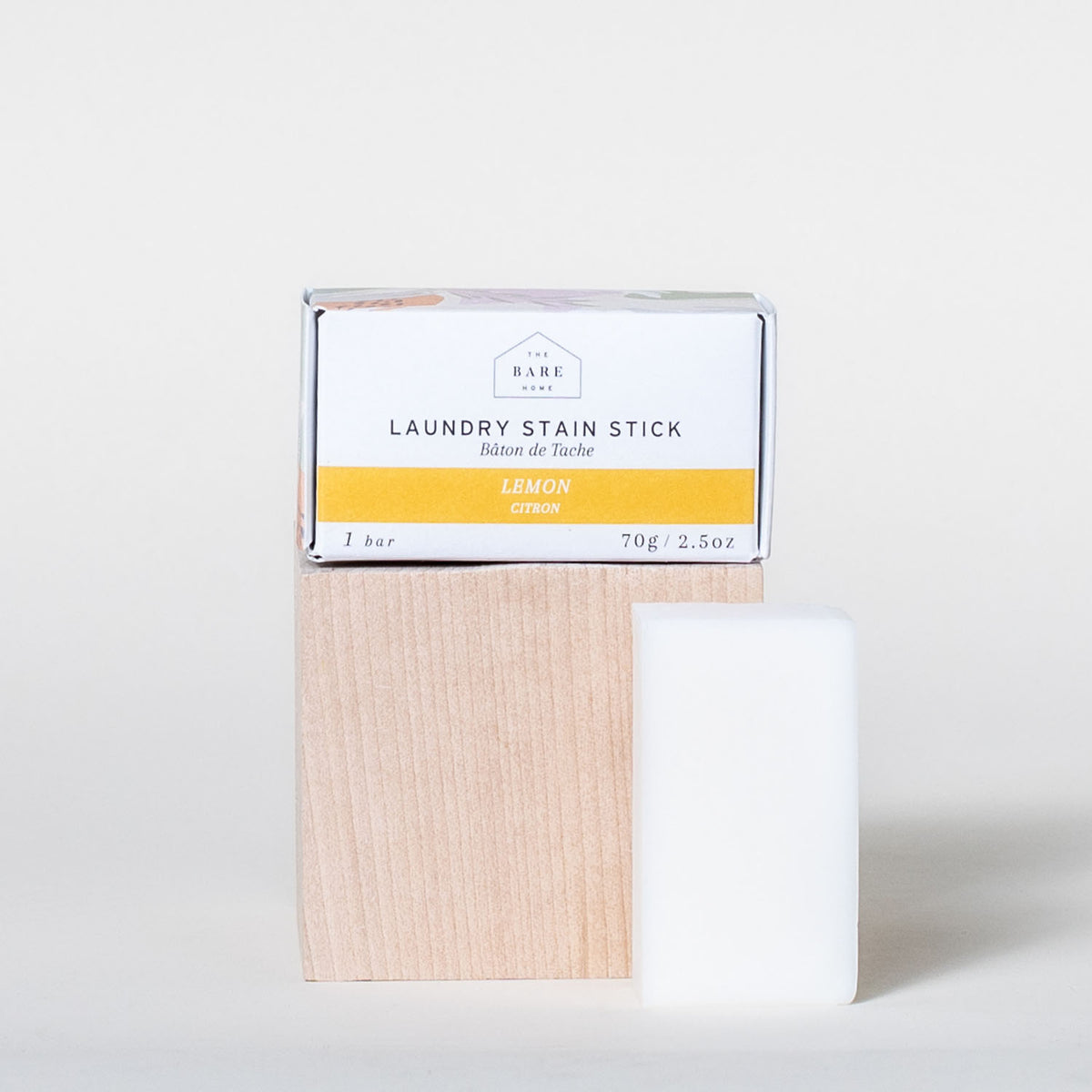 Non-toxic natural lemon citron stain stick solid stain remover plastic-free natural laundry made in Canada