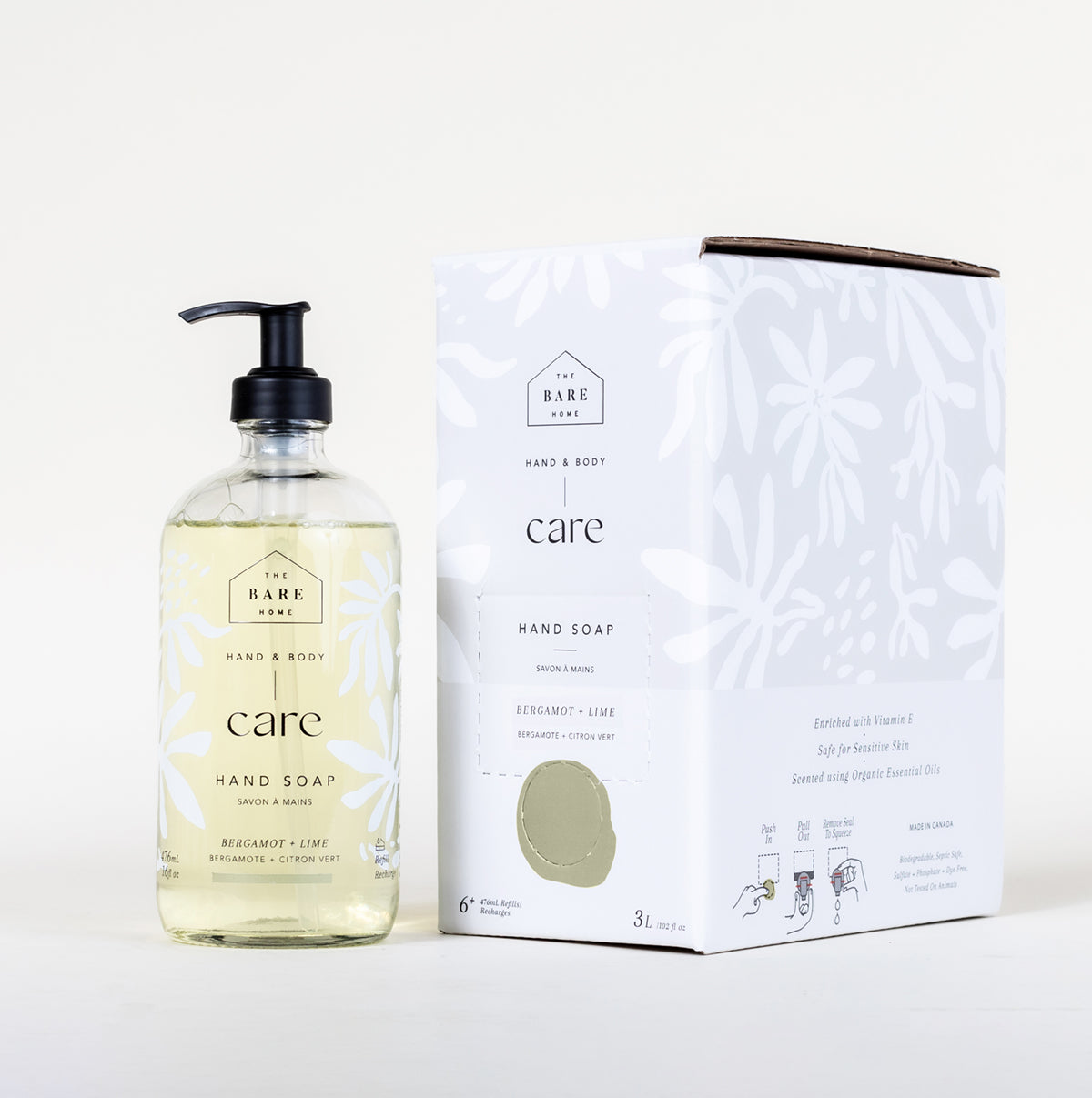 Non-toxic natural hand soap kit bergamot lime starter set moisturizing eco cleaning product Canada