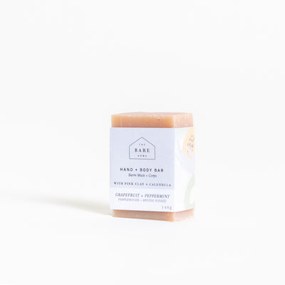 Natural + Sustainable Pink Clay Hand + Body Bar Soap Grapefruit + Peppermint