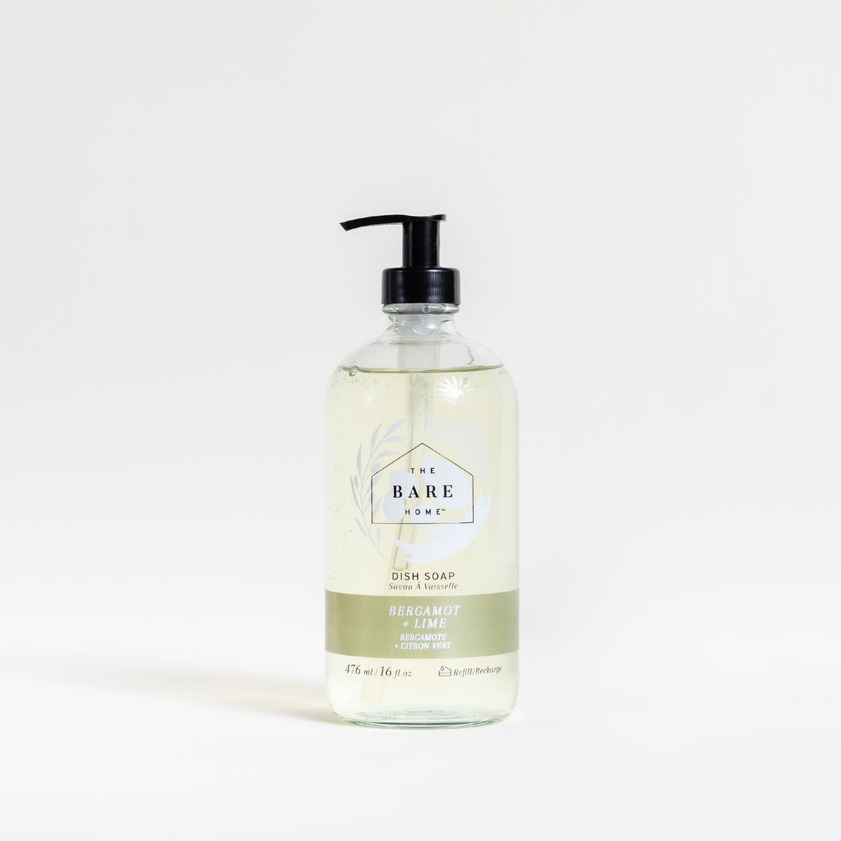 Non-toxic natural bergamot lime dish soap eco-friendly biodegradable cleaning product made in Canada