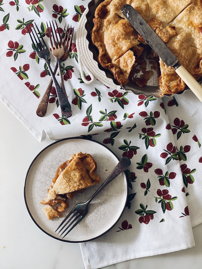 Sustainable Cranberry Tea Towel with Pie
